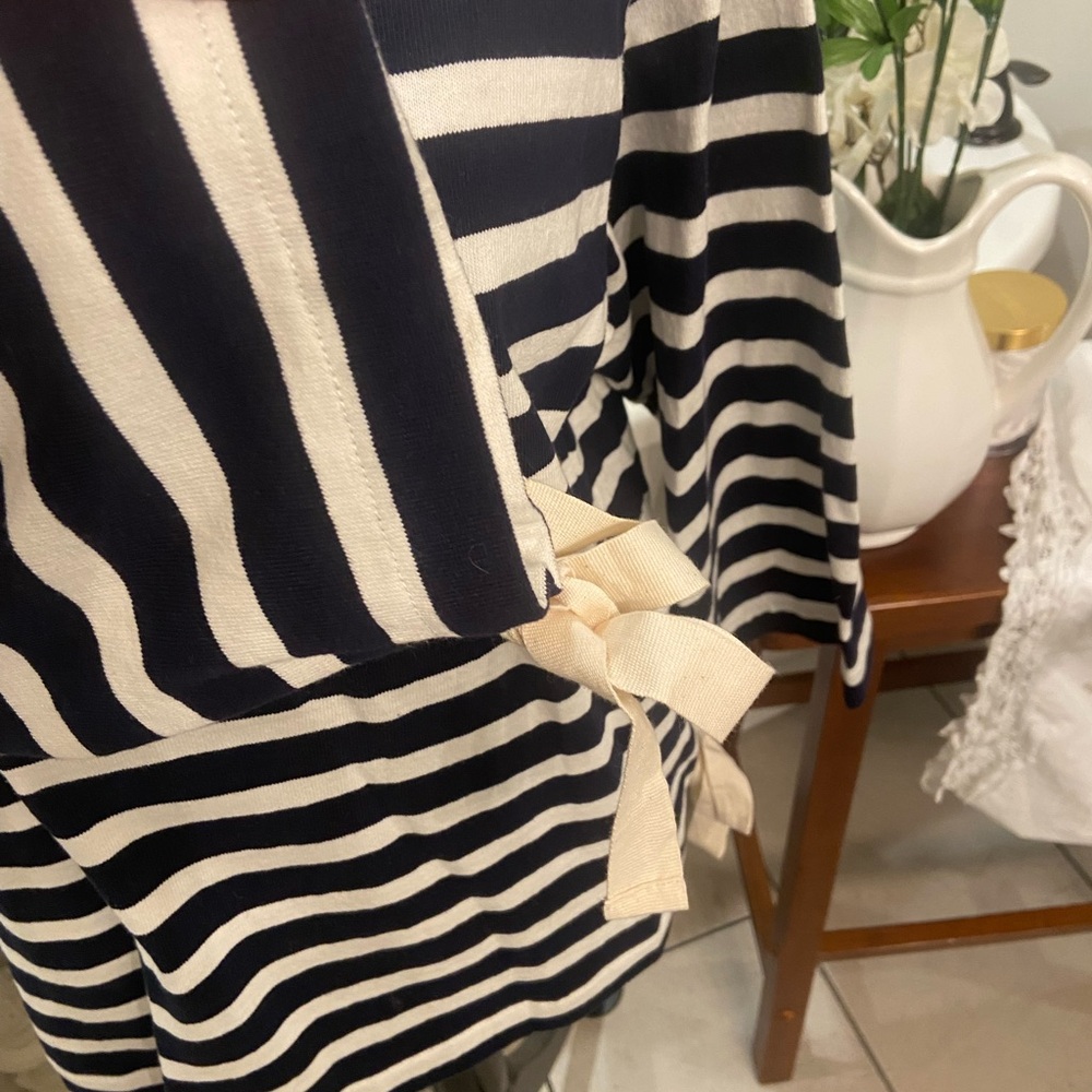 J. Crew Women’s  Navy and Cream Striped Long Sleeve with Bow - Picture 6 of 15